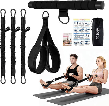 Multifunction Pedal Resistance Band with Handle, 3 Tube Adjustable 30/40/50LB Foot Pedal Puller Resistance Bands with Poster, Extended Length Tension Rope for Men Women Full Body Workout Home Gym