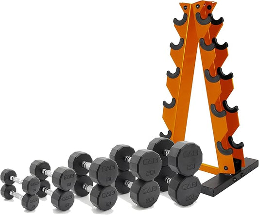 CAP Barbell 150 LB Coated Hex Dumbbell Weight Set with Vertical Rack | Multiple Options