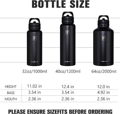 Fanhaw 32 oz Insulated Water Bottle – Portable Stainless Steel Flask with 3 Lids (Straw, Spout, Carabiner) | Leakproof, for Gym, Hiking, Work, Travel & Everyday Use (Navy Blue)