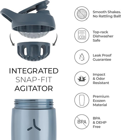 Promixx Pursuit Protein Shaker Bottle (32 oz) – Silent No-Ball Mixer, Leak-Proof Lid, BPA/BPS & Phthalate-Free ECOZEN – Easy-Clean Shaker Cup for Protein Shakes, Pre & Post-Workout Smoothies