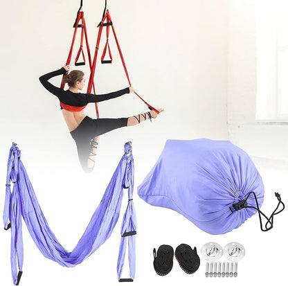 Aerial Yoga Hammock,Yoga Hammock Hanging Swing for Yoga Inversion,Strength Training,Starter Hardware Kit
