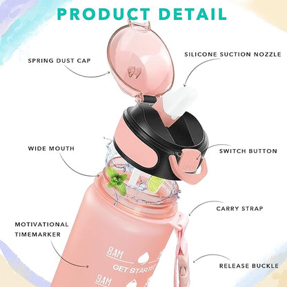 Enerbone 32 oz Water Bottle with Times to Drink and Straw, Motivational Drinking Water Bottles with Carrying Strap, Leakproof BPA & Toxic Free, Ensure You Drink Enough Water for Fitness Gym Outdoor
