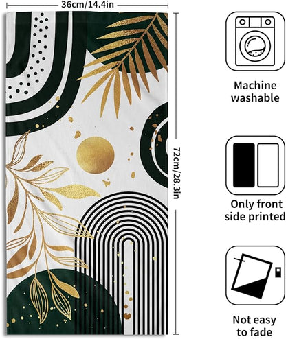 Mid Century Boho Hand Towels Gold Tropical Leaf Art Decorative Absorbent Drying Cloth Tea Towels Set Bohemian Modern Housewarming Gifts for Home Bathroom Spa Gym 2 Pack 14"x28"