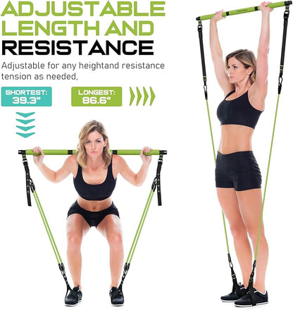 Pilates Bar Kit with Resistance Bands, Multifunctional Pilates Bar for Women & Men with Heavy-Duty Metal Adjustment Buckle, Pilates Home Equipment for Full BodyWorkouts