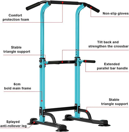SogesHome Power Tower Pull Up Bar and Dip Station, Height Adjustable Dip Stand Exercise Machine for Home Gym, Multi-Functional Free Standing Strength Training Fitness Workout Station