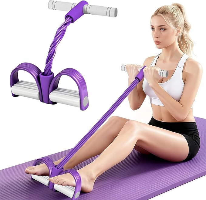 8-Tubes Pedal Resistance Band with Handle, Multifunction Exercise Rope for Working Out, Foot Pedal Resistance Band for Abdomen, Waist, Arm, Leg, Pink