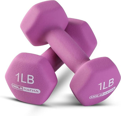 HolaHatha 2, 3, 5, 8, and 10 Pound Neoprene Dumbbell Free Hand Weight Set with Rack, Ideal for Home Exercises to Gain Tone and Definition, Pastel