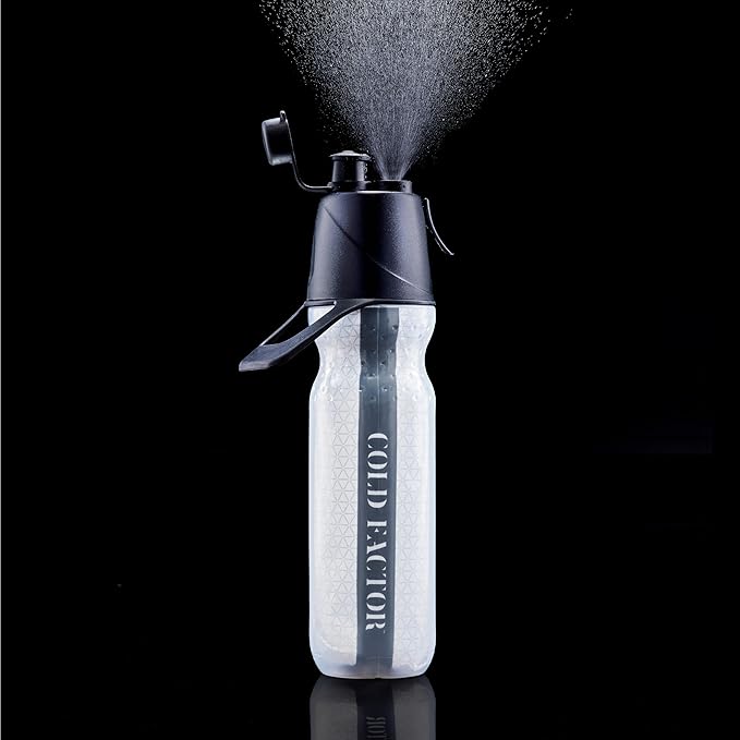 COLD FACTOR Insulated Water Bottle with Cooling Spray – Refillable Sport Bottle for Gym, Cycling, Fitness, and Outdoor Sports, Bike BPA Free, Reusable Design for Training and Travel, 20oz Black/White