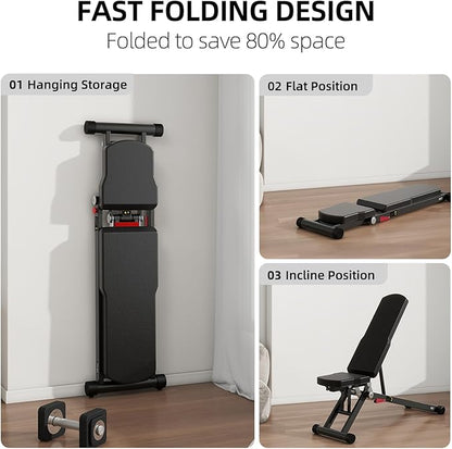 DHT Adjustable Weight Bench for Full Body Workout, Heavy Duty Foldable Bench Press for Home Gym Strength Training, Incline Decline Flat Utility Workout Bench with Fast Adjustment