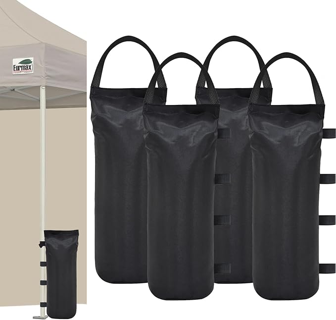 Eurmax USA 145 LBS Weight Capacity Pop up Gazebos Weights Sand Bags for Pop up Canopy Tent Pergola Outdoor Instant Canopies, 4-Pack (Without Sand) Dark Black
