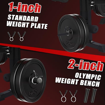 1500LBS 8 in 1 Weight Bench Set with Leg Extension/Curl and Preacher Curl, Bench Press Set and Barbell Rack with Safety Bar Catches, Foldable Workout Benches for Home(US Stock)