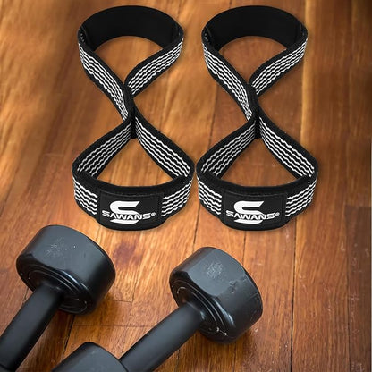SAWANS Lifting Straps Padded Grip Figure 8 Wrist Straps Weight Heavy Duty Double Loop Bodybuilding Training Gym Straps Hand Bar Non Slip Deadlift Support Strong Cuffs Powerlifting