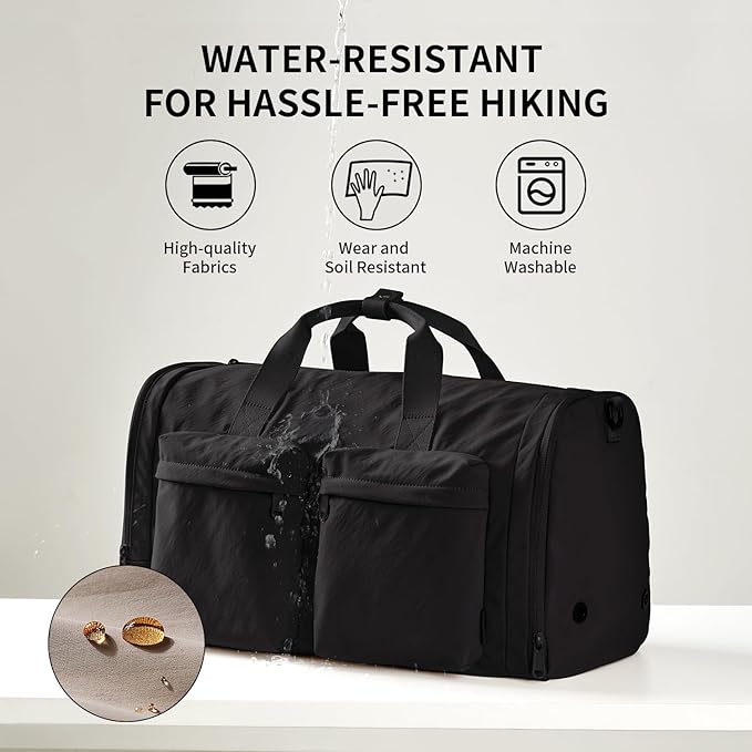 Aji Black Foldable Gym Bag for Women Men with Shoes Compartment, 3 in 1 Carry on Travel Duffel Bags with Trolley Sleeve, Lightweight & Water Resistant Gym Bag for Travel, Sports, Fitness&Workout