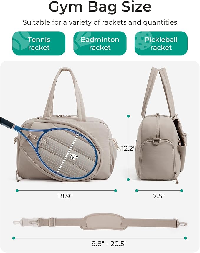 BAGSMART Tennis Gym Bag for Women, Tennis Backpack Holds 2 Rackets with Shoe Compartment, 15.6" Laptop Gym Backpacks for Court, Off-work, Everyday & Overnight Weekend