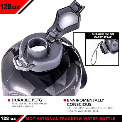 JFIT BPA Free Reusable Sports Water Bottle w/Time Markers, Leakproof Flip-Top Lid & Carry Strap – Durable PETG, 2.28" Wide-Mouth for Ice – Eco-Friendly, Odor-Free & Easy to Clean