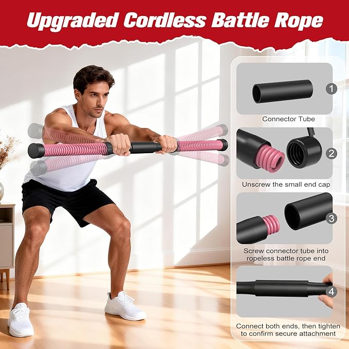 Relife Ropeless Battle Ropes, 2 in 1 Weighted Cordless Battle Ropes for Home Gym - Portable Home Gym Equipment for HIIT, Strength Building, Low-Impact Cardio for Men & Women