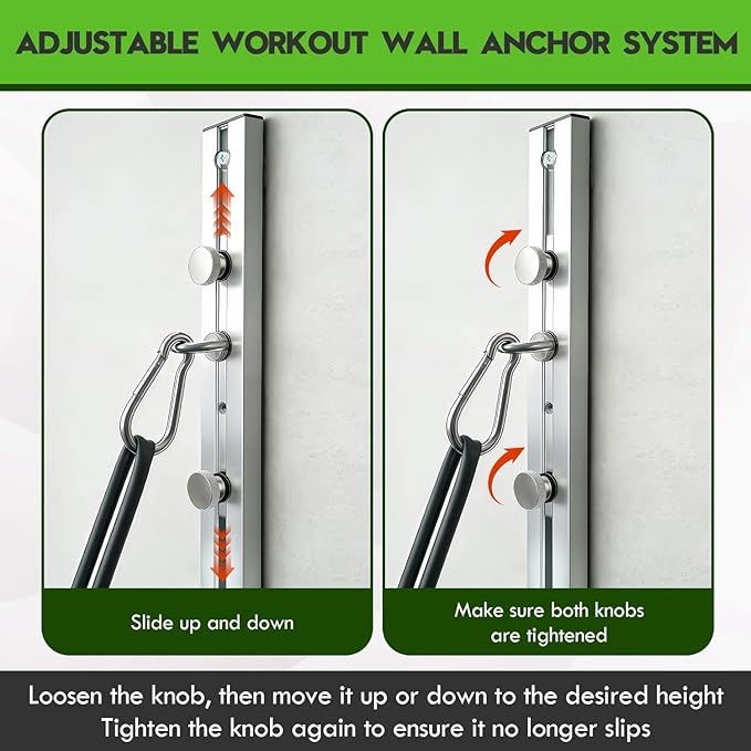 Aluminum Anchor Fitness System for Wall-Mounted - Adjustable with Five Resistance Bands, Resistance Bands Wall Mount for Strength Training, Workout Wall Anchor System
