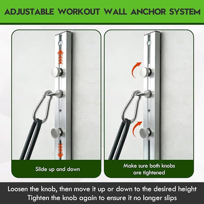 Aluminum Anchor Fitness System for Wall-Mounted - Adjustable with Five Resistance Bands, Resistance Bands Wall Mount for Strength Training, Workout Wall Anchor System