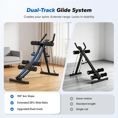 MERACH Dual Track Ab Machine, Adjustable Ab Trainer Machine, Ab Workout Equipment for Home Gym, Ergonomic Arc Track for Better Abs, Foldable Workout Machine for Full Body Workout Home Exercise (Black)
