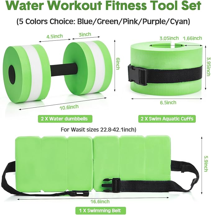 5 Pcs Pool Aquatic Exercise Set Including 2 Lightweight Water Dumbbells, 2 Ankle Swimming Weights, and Swim Belt Water Exercise Equipment for Aquatic Aerobics