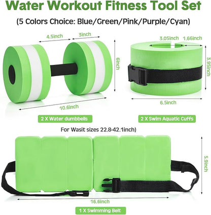 5 Pcs Pool Aquatic Exercise Set Including 2 Lightweight Water Dumbbells, 2 Ankle Swimming Weights, and Swim Belt Water Exercise Equipment for Aquatic Aerobics