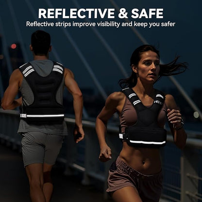 HEETA Adjustable Weighted Vest for Women Men, 4-10lbs/10-18lbs/20-32lbs Body Weight Vest Exercise Set with 6 Ironsand Weights & Reflective Strips for Walking Running Workout Cardio Strength Training