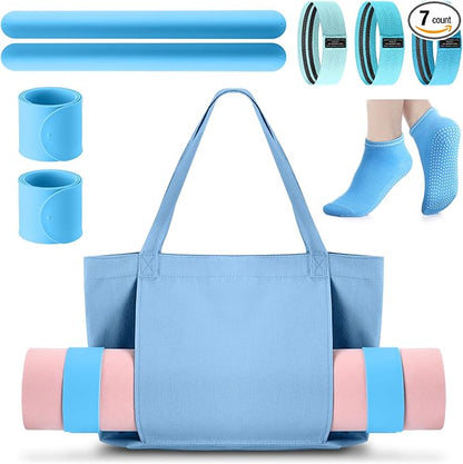 Yoga Bag Set for Women Including Yoga Mat Tote Bag, Booty Resistance Bands, Non Slip Sports Socks Silicone Ties for Pilates Travel Workout Office Home Gym