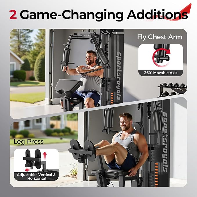 Sportsroyals Home Gym, Multifuntional Workout Station with 150LBS Weight Stack, Full Body Workout Equipment for Home Exercise Fitness