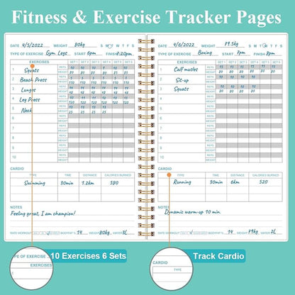 Fitness Journal for Women & Men - A5 Workout Journal/Planner Daily Exercise Log Book to Weight Loss, Gym, Muscle Gain, Bodybuilding Progress - Daily Personal Health & Wellness Tracker, Spiral-Bound,