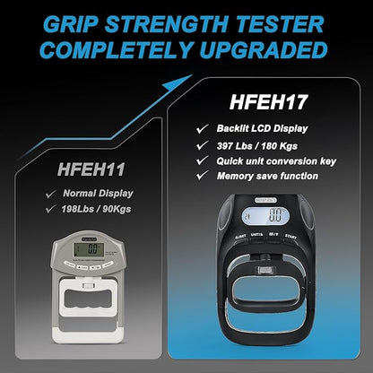 Handeful Grip Strength Tester Trainer - Dynamometer Handgrip Measurer Meter, Handheld Strengthener Exerciser for Sports, School, and Home Use (397Lbs / 180Kgs)
