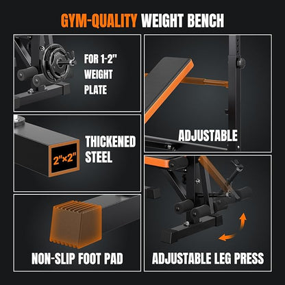 YOLEO 6 in 1 Space Saving Weight Bench with Rack, Fast Folding & Adjustable Workout Bench, Bench Press Rack/Leg Extension/Preacher Curl/Sit Up(1-Step Folding & Easy Assembly)