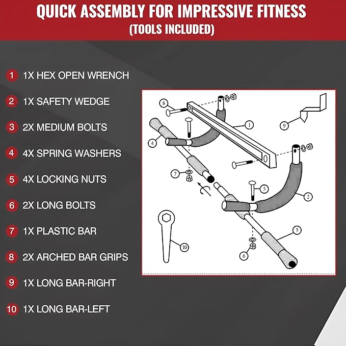 Ben Din Pull Up Bar for Doorway | Sturdy Steel Upper Body Fitness Workout Bar | Strength Training Pull-up Bar | Quick Installation Indoor Chin-Up Bar for Home Gym