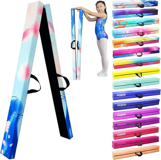8FT Folding Balance Beam -Gymnastics Floor Beam -Gymnastics Equipment for Kids,Wood core- Anti-Slip Bottom and Carrying Bag for Home