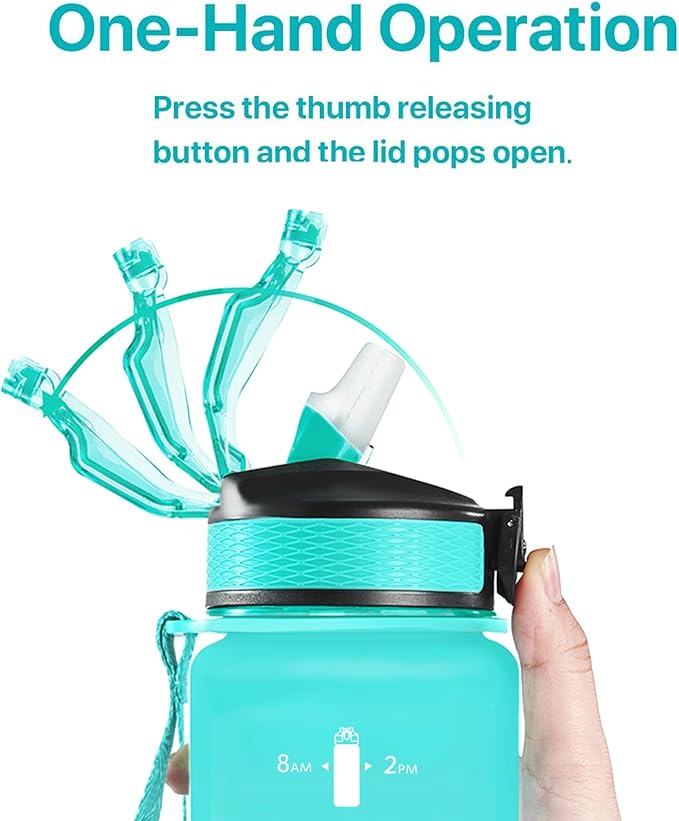 EYQ 32 oz Water Bottle with Time Marker, Carry Strap, Leak-Proof Tritan BPA-Free, Ensure You Drink Enough Water for Fitness, Gym, Camping, Outdoor Sports