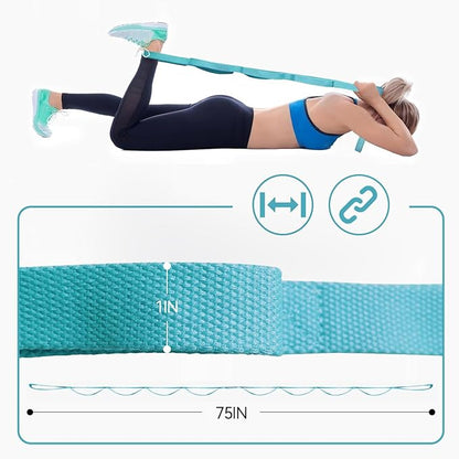 Aozora Yoga Strap Stretching Strap with Loops, Stretch Straps for Physical Therapy, 10 Loops Non-Elastic Exercise Strap for Pilates, Dance and Gymnastics