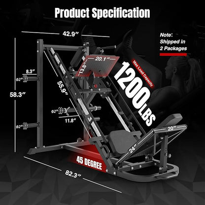 Dripex Leg Press Machine, Leg Press Machines for Home Gym, Professional Leg Press Hack Squat Machine Combo with 4 Weight Plate Storage Holders for Full Lower Body Workout - Weight Plates Not Included