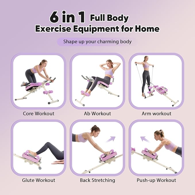 Multifunctional Ab Machine, Adjustable Ab Workout Equipment, Ab ＆ Sit Up Machine for Stomach Workout, Foldable Abdominal Trainer with Knee and Back Protection, Full Body Workout for Home