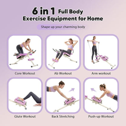 Multifunctional Ab Machine, Adjustable Ab Workout Equipment, Ab ＆ Sit Up Machine for Stomach Workout, Foldable Abdominal Trainer with Knee and Back Protection, Full Body Workout for Home