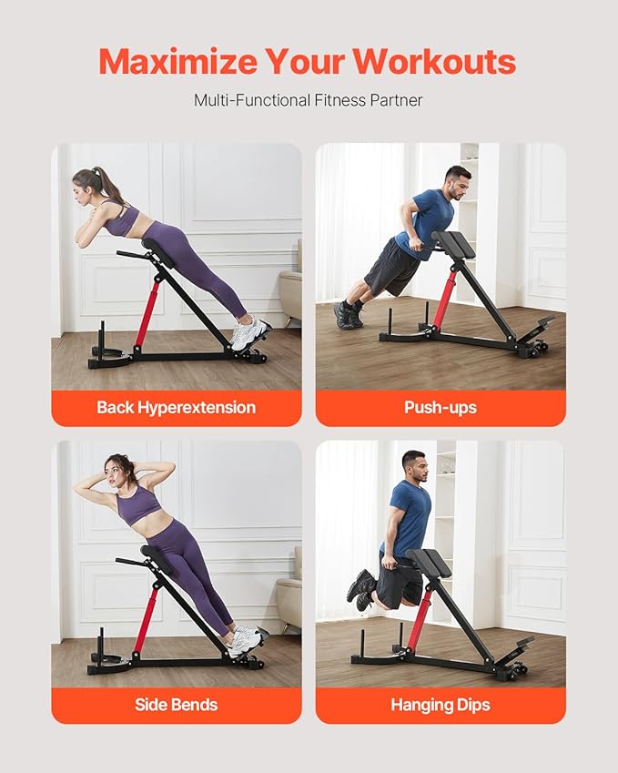 VEVOR Multi-Functional Weight Bench for Full Body Workout, Roman Chair Hyperextension Bench, Adjustable & Foldable Equipment for Back Arm Core Ab Workout, Sit Up Exercise Machine for Home Gym