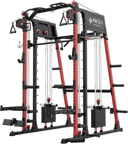 Mikolo M4 2.0 Standard/Ultra/Elite Smith Machine, 2200lbs Squat Rack with LAT-Pull Down System & Cable Crossover Machine, Training Equipment with Leg Hold-Down Attachment