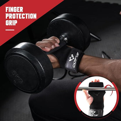 COFOF Weight Lifting Wrist Strap, Double Layer Leather Wrist Strap for Deadlift and Powerlifting, Adjustable Neoprene Padded Gym Workout Lifting Hooks (Pair)