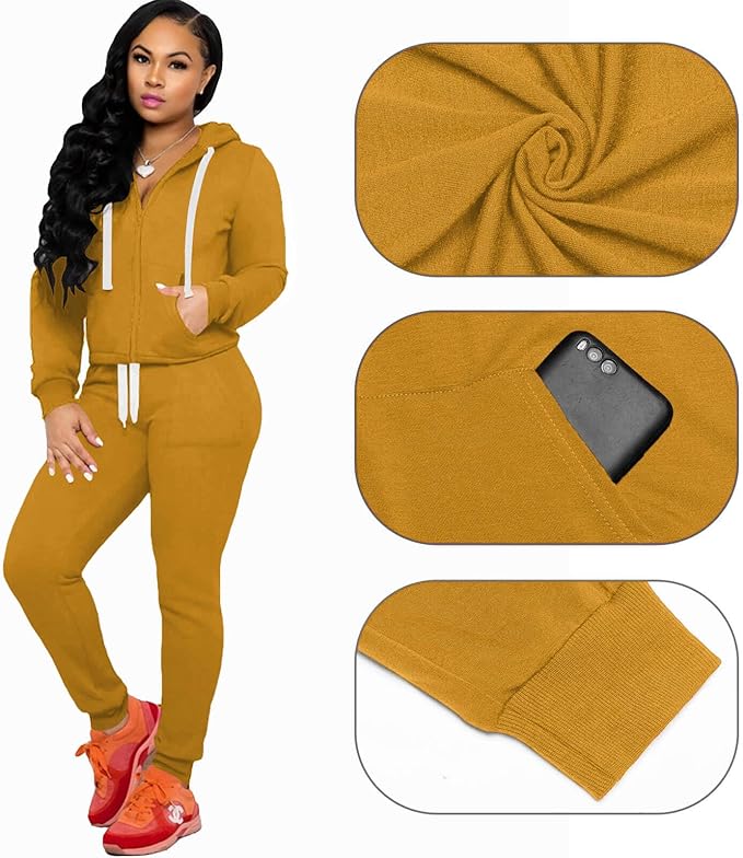 CLOCOR Track Suits for Women Set - Casual 2 Piece Outfits Sweatsuit Pocket Hoodies Long Sleeve with Patchwork Pants Set