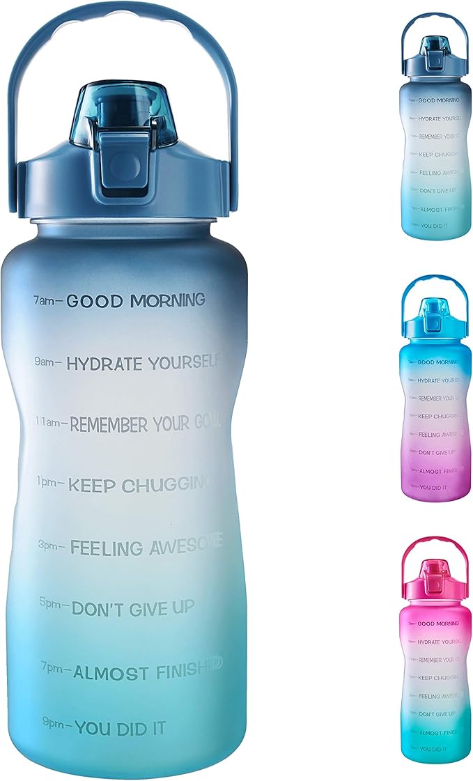 EYQ 64oz/128oz Leakproof Free Drinking Water Bottle with Motivational Time Marker BPA Free for Fitness, Gym and Outdoor Sports