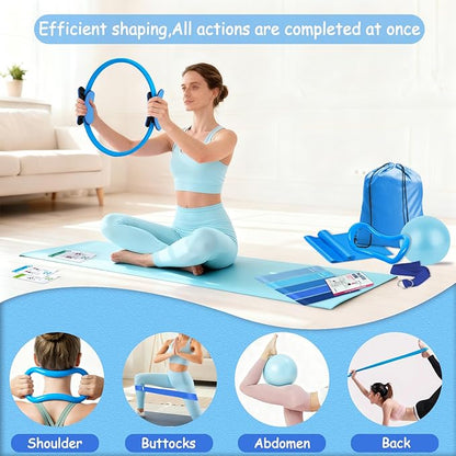 Pilates Kit for Women Pilates Equipment Ring and Ball Set Magic Circle Hoop with 5 Resistance Bands Compact Toning Fitness Essentials Starter Set Accessories with Exercise Guide