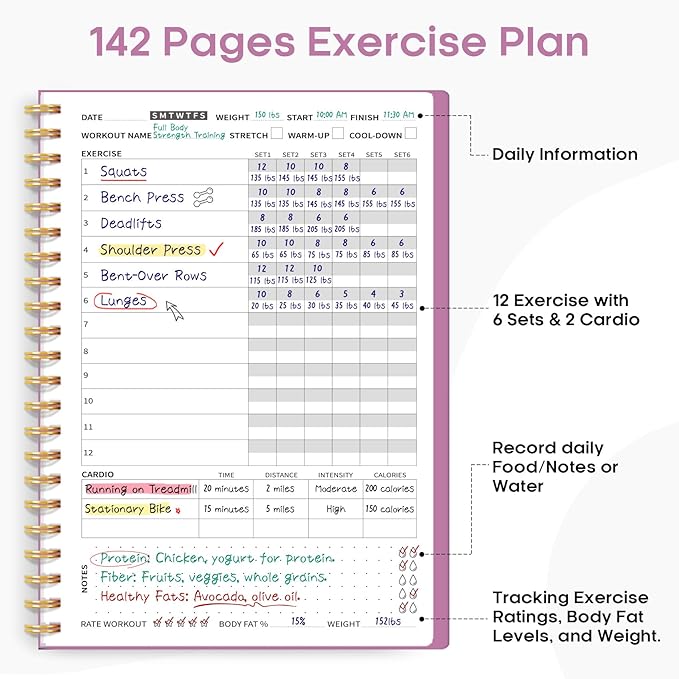 Fitness Workout Journal for Women & Men, A5(5.5" x 8.2") Workout Log Book Planner for Tracking, Progress, and Achieving Your Wellness Goals-Purple