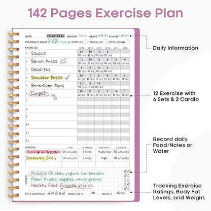 Fitness Workout Journal for Women & Men, A5(5.5" x 8.2") Workout Log Book Planner for Tracking, Progress, and Achieving Your Wellness Goals-Purple