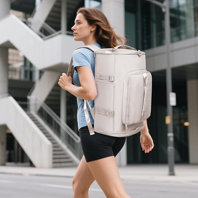 Gym Bag with Shoes Compartment and Wet Pocket - Sports Duffle for Men and Women, Travel Backpack Weekender Overnight Bag Beige - MIYCOO