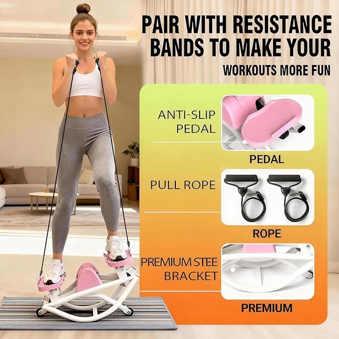 Rock Stepper for Exercise at Home, Lateral Rocking Stepper with Digital Counter & Resistance Bands, 250LBS Weight Capacity & Low Impact, Ski Machine Full Body Workout Equipment