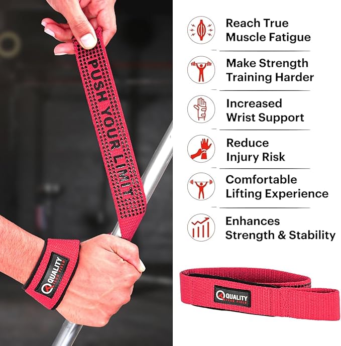 QTF Lifting Wrist Straps for Weightlifting, Gym Wrist Wraps Padded Wrist Support Wraps, Bodybuilding, Powerlifting, Deadlifting and Secure Grip