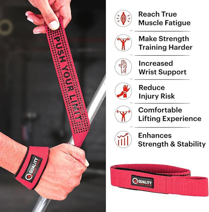 QTF Lifting Wrist Straps for Weightlifting, Gym Wrist Wraps Padded Wrist Support Wraps, Bodybuilding, Powerlifting, Deadlifting and Secure Grip